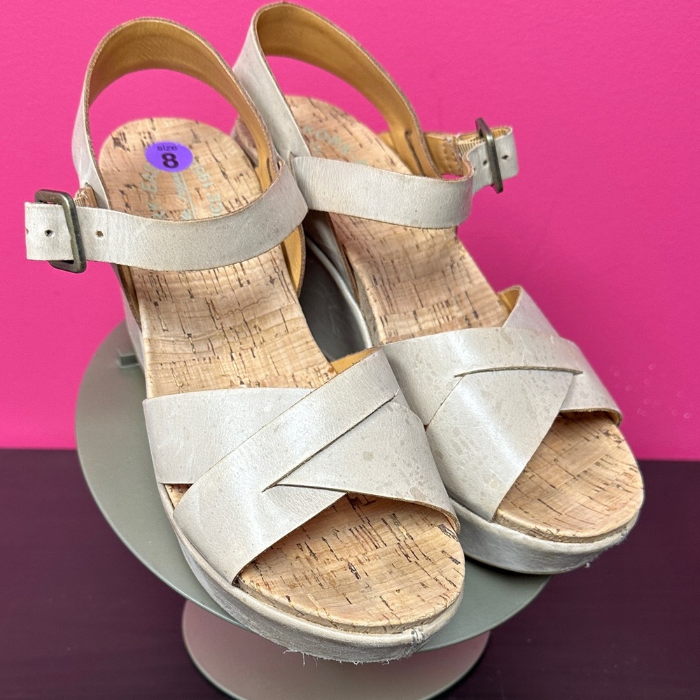 Kork-Ease Natural Tan Leather Platform Sandals, ankle strap, cork footbed